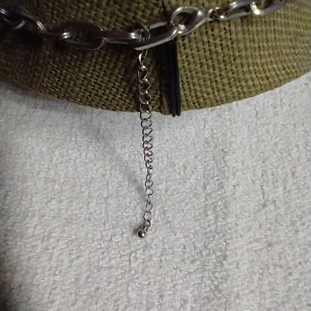 Long dark blue beads silvertone circles necklace - Picture 4 of 5